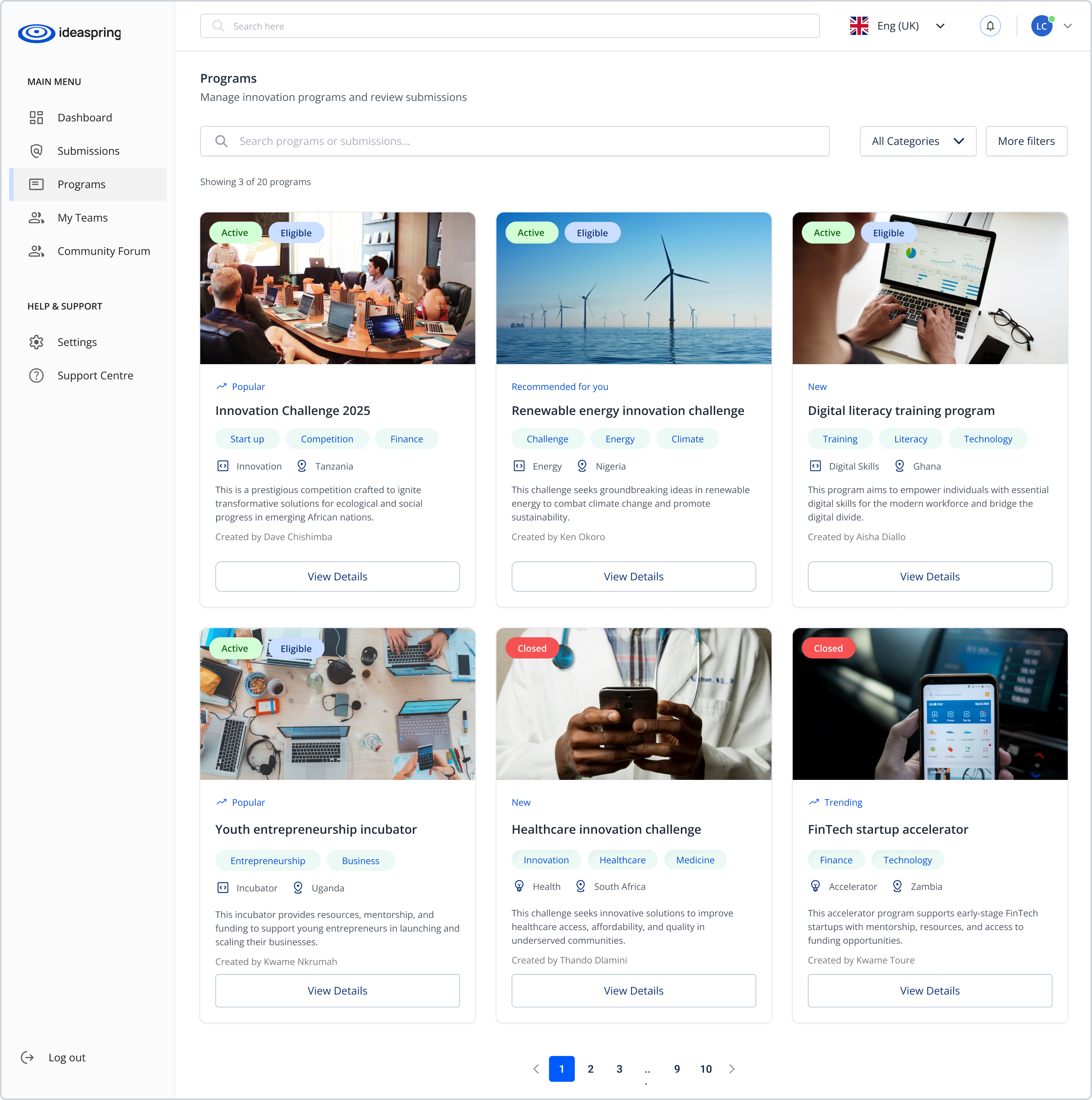 Programs dashboard preview